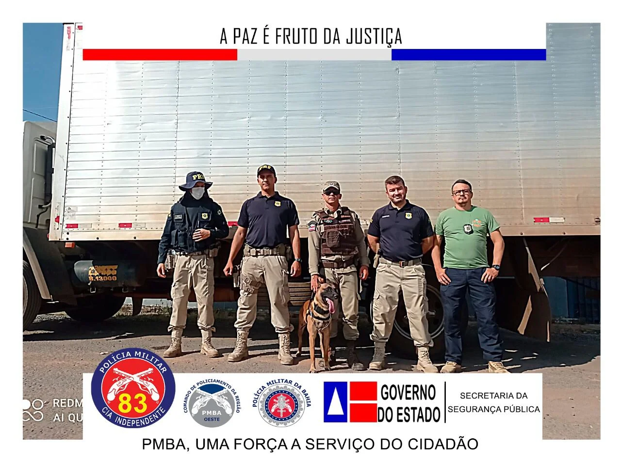CANIL DA 83ª CIPM APÓIA À PRF EM FISCALIZAÇÃO