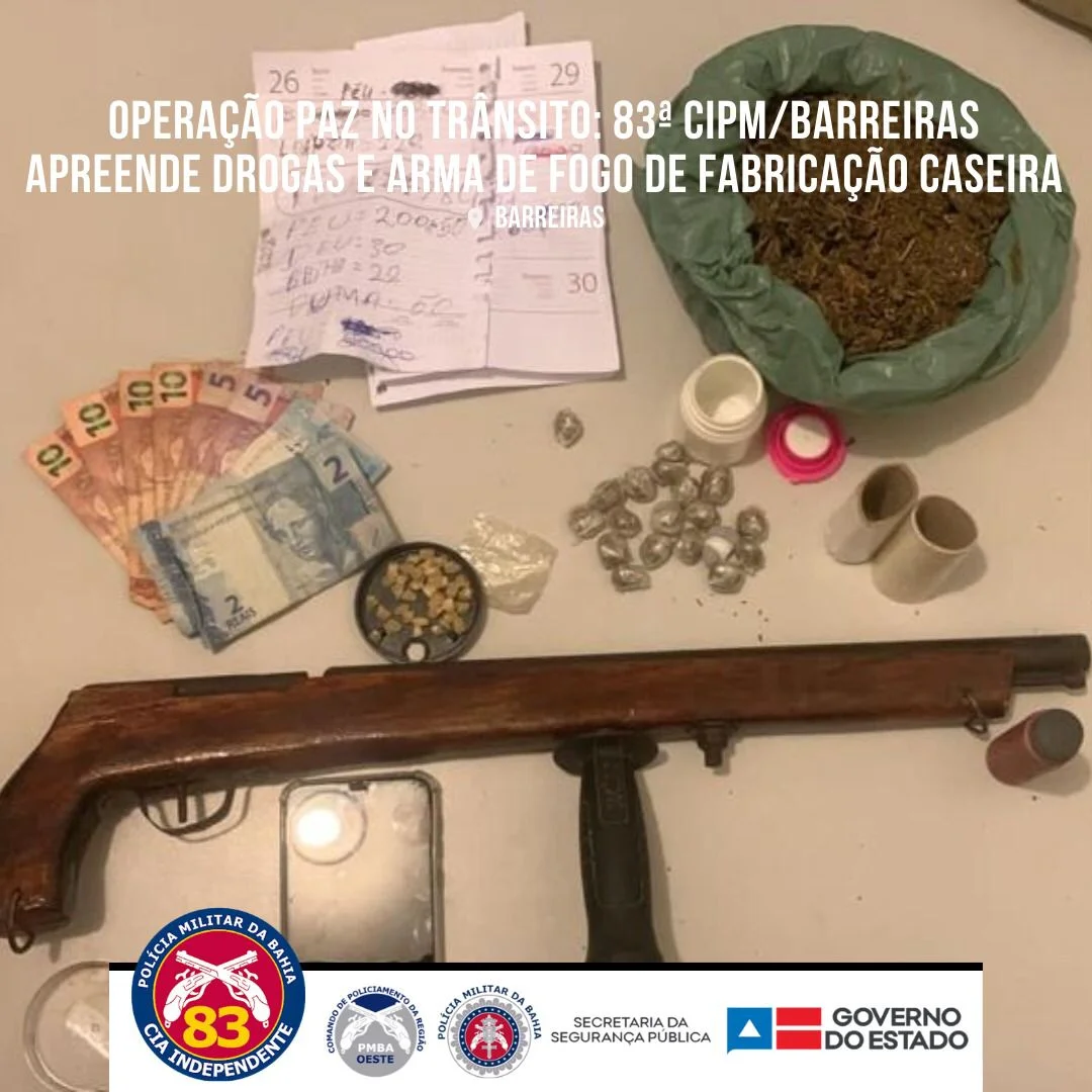 BLITZ DA OPERAÇÃO PAZ NO TRÂNSITO TIRA DROGAS E ARMA DE FOGO DE CIRCULAÇÃO