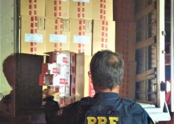 PRF apreende 450.000 maços de cigarros contrabandeados escondidos em caminhão baú