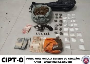 Rondesp CPR-Oeste apreende arma de fogo, munições e drogas em Angical
