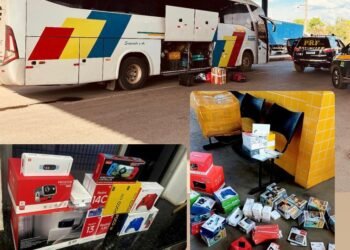 PRF apreende eletrônicos sem nota fiscal em ônibus na BR-242, em Barreiras (BA)