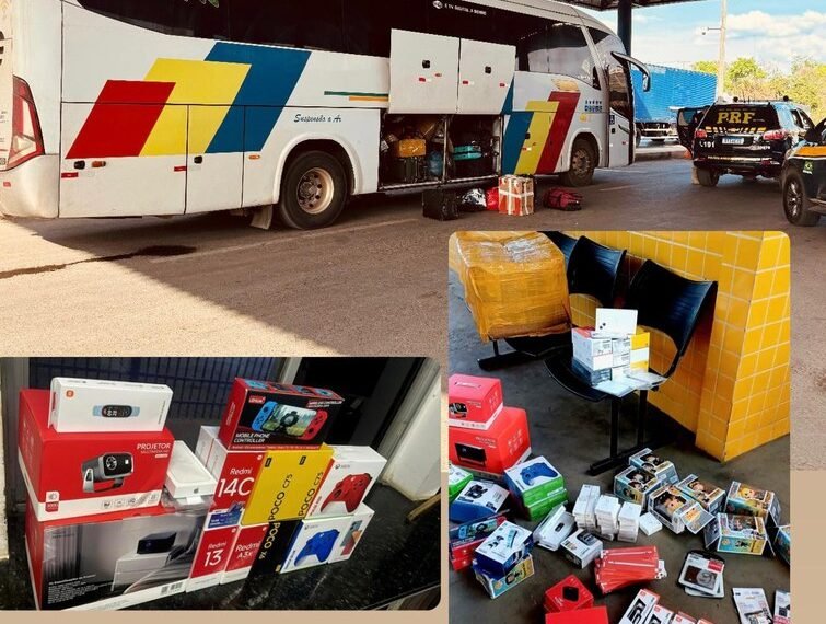PRF apreende eletrônicos sem nota fiscal em ônibus na BR-242, em Barreiras (BA)