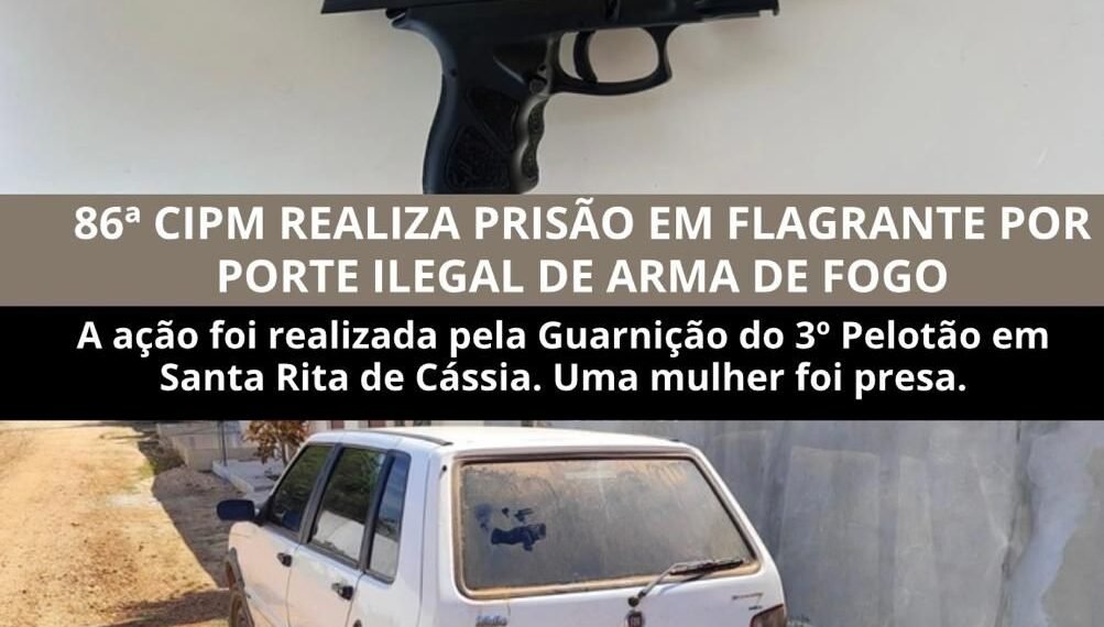 Mulher é presa em flagrante por porte ilegal de arma de fogo em Santa Rita de Cássia