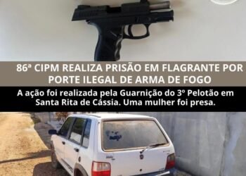 Mulher é presa em flagrante por porte ilegal de arma de fogo em Santa Rita de Cássia