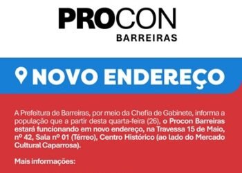 PROCON DE BARREIRAS ESTARÁ EM NOVO ENDEREÇO A PARTIR DESTA QUARTA-FEIRA