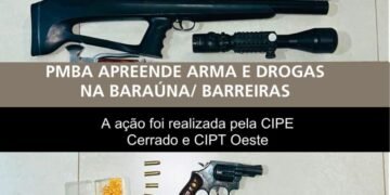 CIPE Cerrado apreende arma de fogo e drogas durante ação no bairro Baraúna, em Barreiras