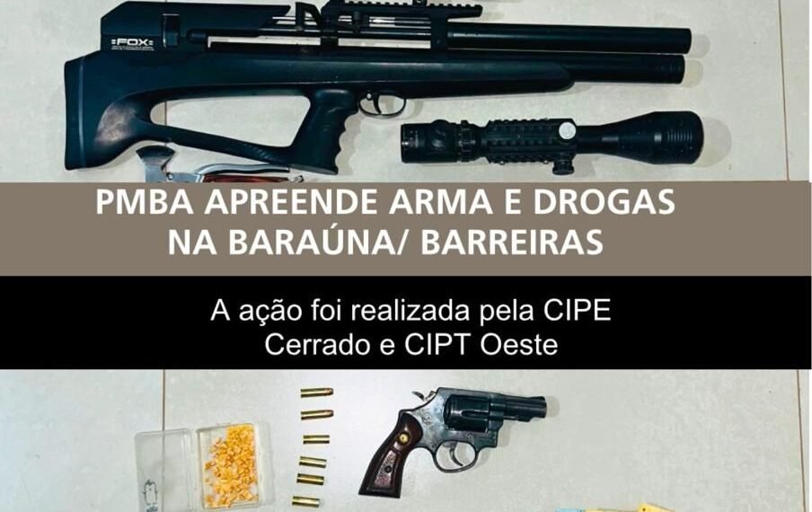 CIPE Cerrado apreende arma de fogo e drogas durante ação no bairro Baraúna, em Barreiras
